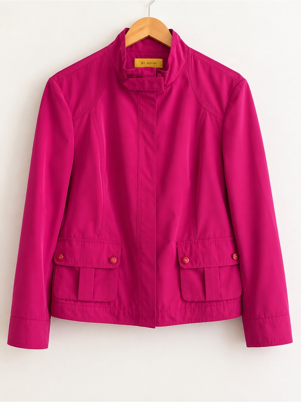 St. John fuchsia/pink utility jacket, gold hardware pockets, size medium